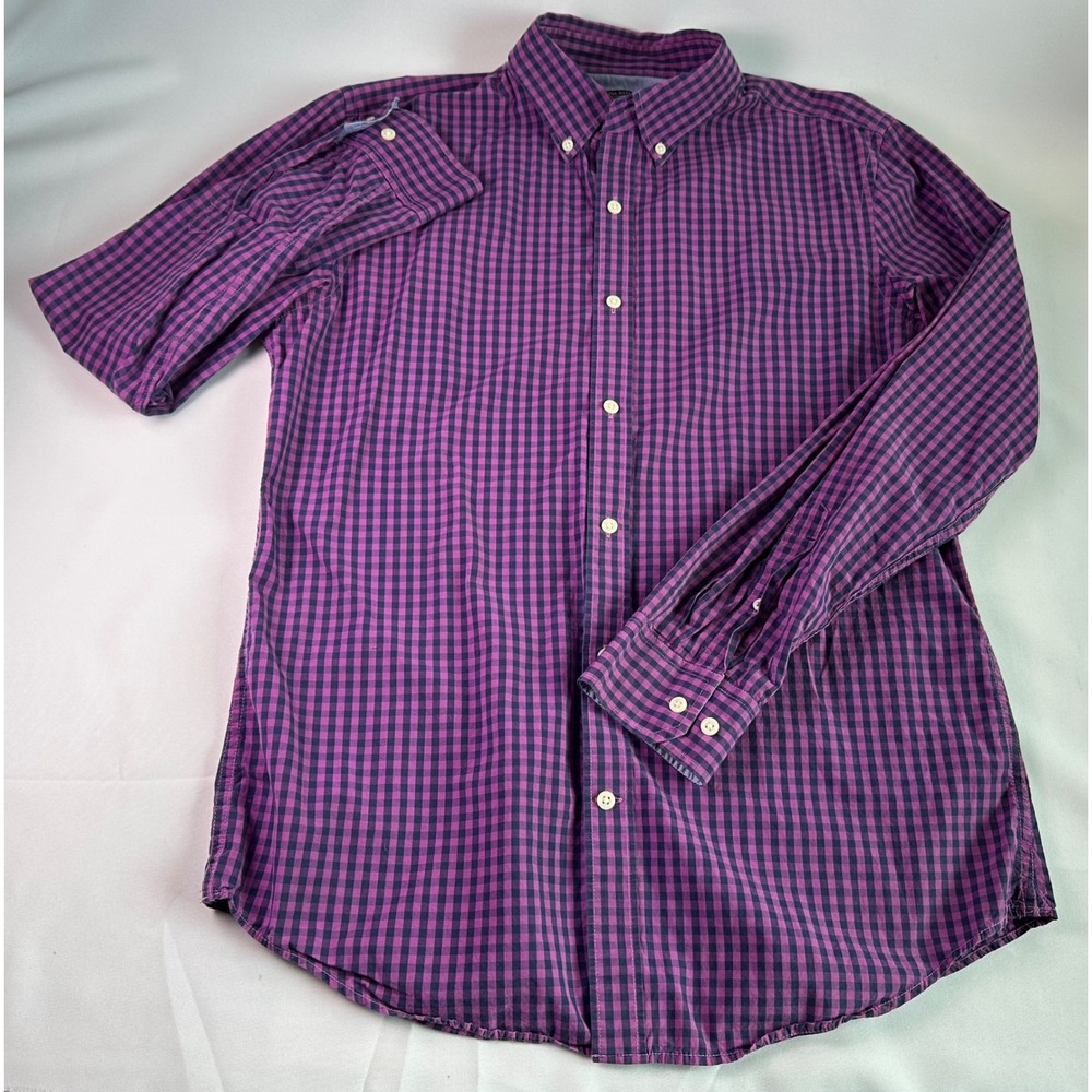 Banana Republic Purple Gingham Soft Wash Tailored Slim Fit Button Down Men Large
